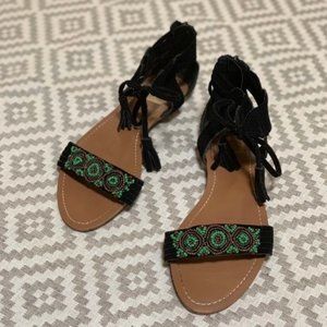 Dolce Vita Black Suede Tassle Beaded Sandals
